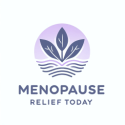 Logo that contains 3 grayish leaves joined at the base above several wavy lines. Menopause Relief Today appears beneath the leaves.